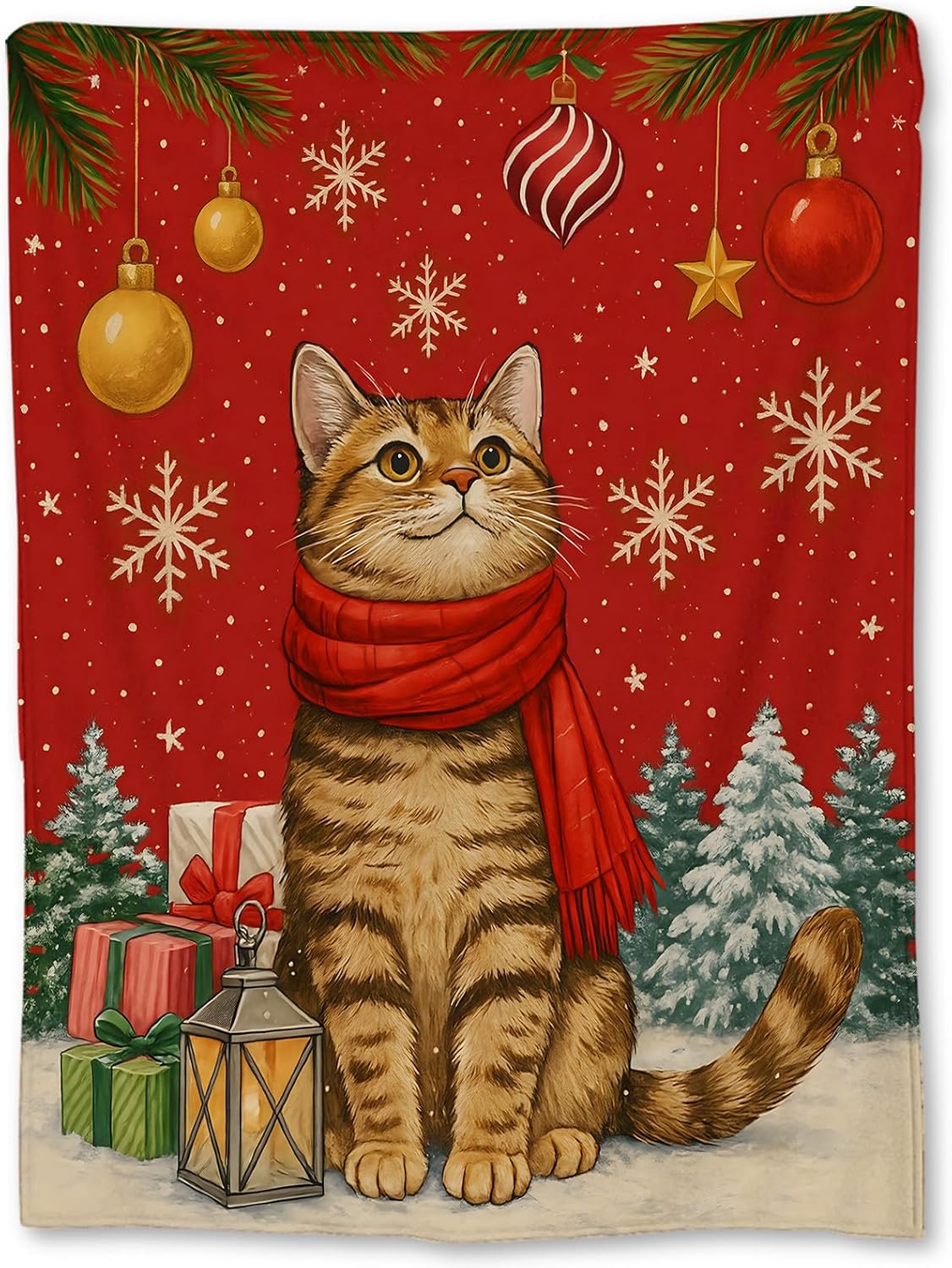 Home Xmas Decor Ideas - Świąteczny koc z motywem kota, przytulny
