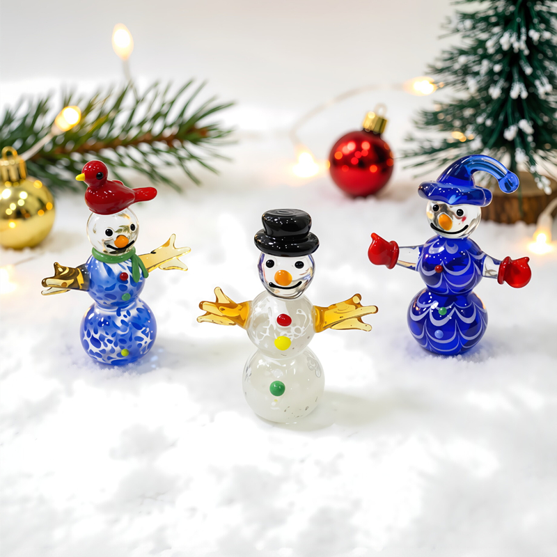 Home Xmas Decor Ideas - Mini Szklana Figurka Bałwana Urocza Ozdoba