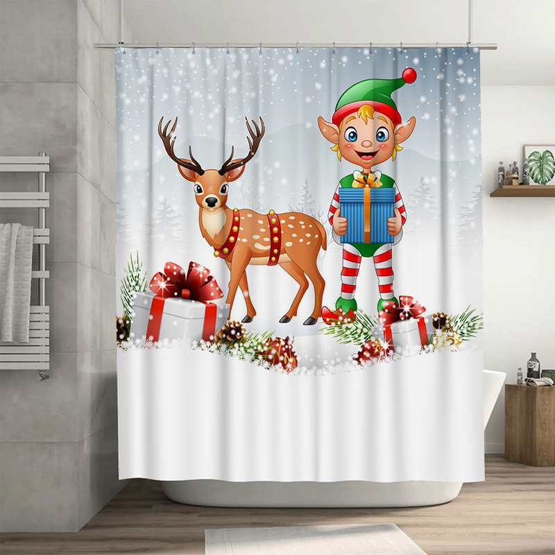 Home Xmas Decor Ideas - Zasłona prysznicowa z motywem świątecznego jelenia,