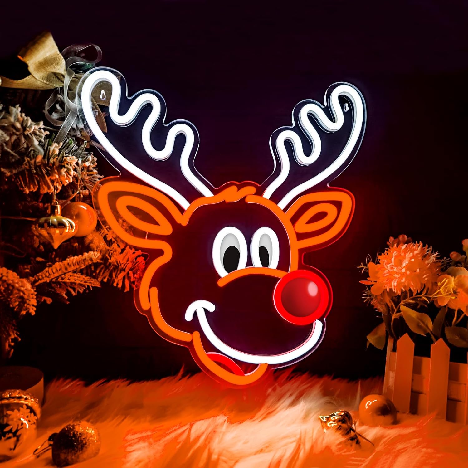 Home Xmas Decor Ideas - Uroczy neonowy renifer świąteczny z czerwonym